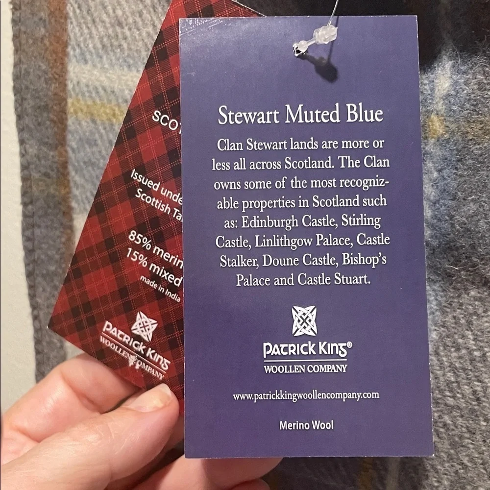 Patrick King Woollen Co Scottish Tartans Classic Plaid Scarf in Blue and Brown